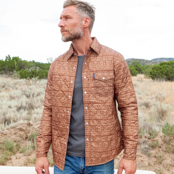 Criquet Other - Criquet Quilted Shacket Brown Fair Isle Print Shirt Jacket Mens Large NWT
